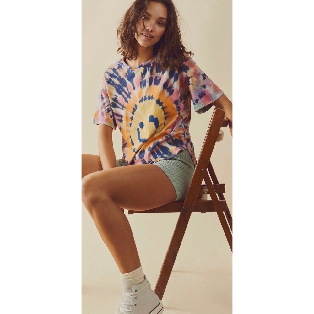 Free People We The Free Smiley Tee Tie Dye Funky Combo T-Shirt Small